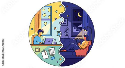 Contrasting lifestyles concept with day and night