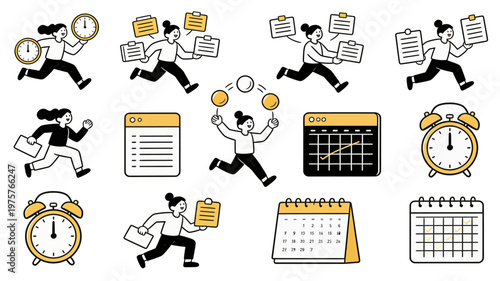  Business Productivity and Time Management Vector Illustration Set