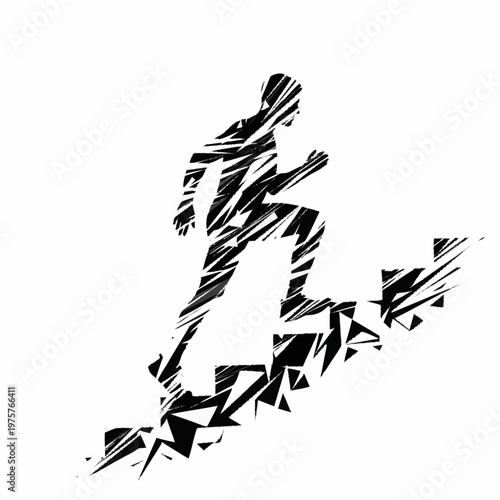 Abstract silhouette of a person climbing stairs.