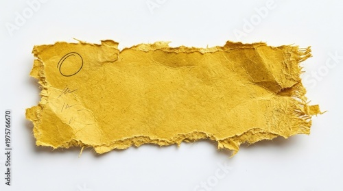 A yellow torn paper banner with copy space, ragged ripped edges, textured paper fibers, bold note-style design element, isolated composition, photorealistic detail, ultra-detailed,