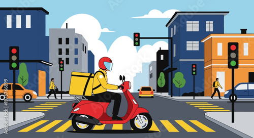 Delivery rider on scooter in city