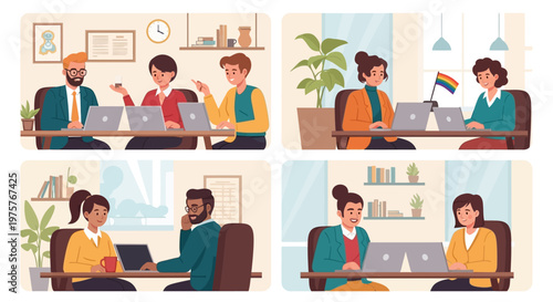 Diverse coworkers collaborating in office