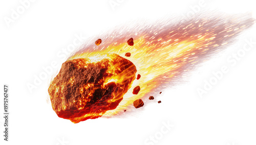 Fotografie Burning fiery meteor rock with bright yellow and orange trail