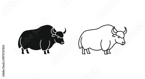 Yak vs Buffalo Iconic Animal Silhouettes Comparison Vector