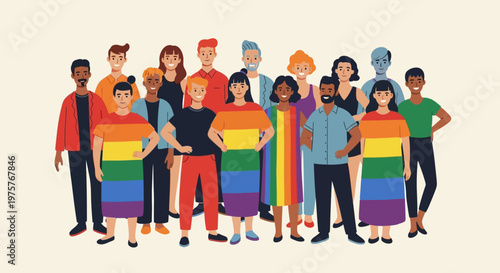 Diverse group of people celebrating Pride Month