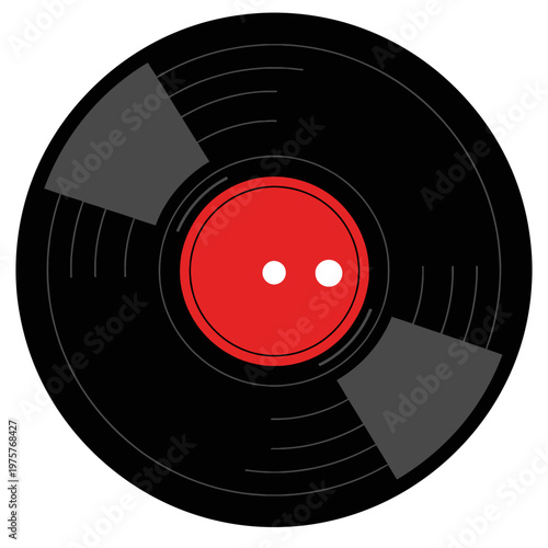 Vintage Vinyl Record with Red Label and Grooves, Retro Music Disc