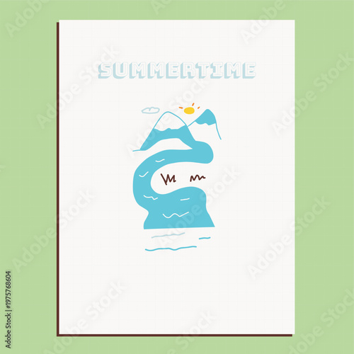  Summertime Landscape Illustration with Mountains and River