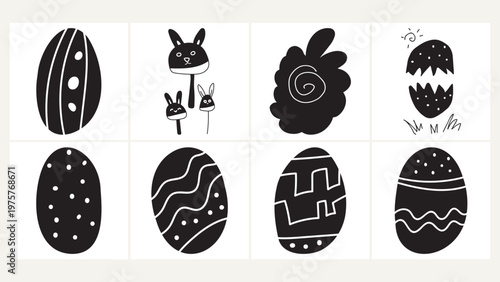 Hand-drawn Easter Eggs and Bunnies Set
