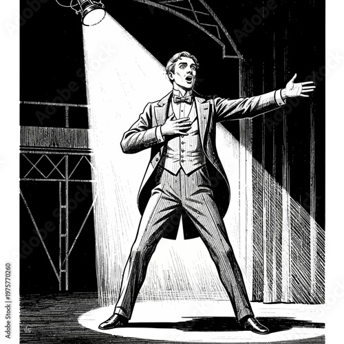 Vintage Theater Performer Spotlight Illustration Dramatic Stage Lighting