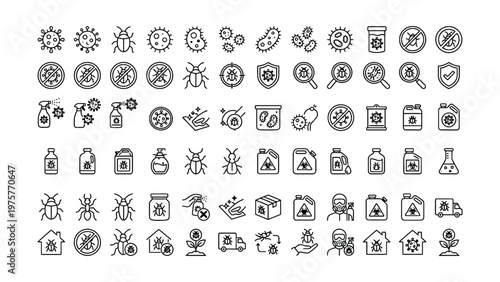 Set of 30 outline icons related to pest. Linear icon collection. Editable stroke. Vector illustration
