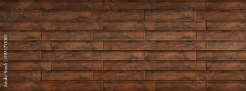 Natural wood plank background with old timber pattern. Vector realistic illustration of dark brown tile surface for kitchen floor or wall, seamless wooden flooring pattern for retro interior design