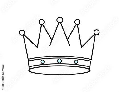 Line-drawn graphic of a symmetrical crown with five points, adorned with small spheres and three small embellishments