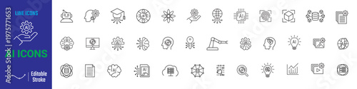 
artificial intelligence icon set collection. line icon editable  stroke. AI icon set collection. including machine learning  icons. vector illustration.
