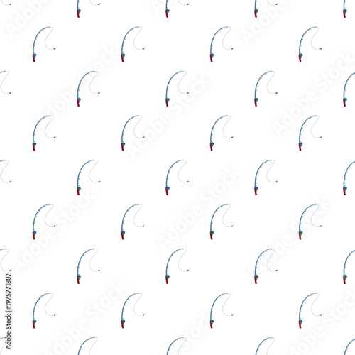 Repeating fishing rod pattern on white background for outdoor sports