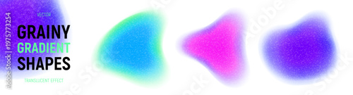 Abstract grainy gradient shapes set. Vibrant vector shapes with blur edges, iridescent gradient and grainy texture. Bright acid neon gradient shapes isolated on light background.