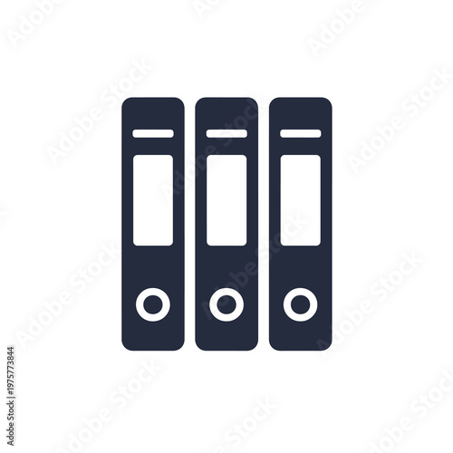 Dark blue vector of three ring binders standing upright side by side in a row