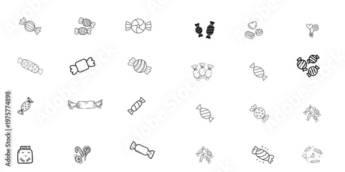 Hand-Drawn Candy Icon Set – Minimalist Sweets and Treats Doodles for Birthday Party Invitations, Events, and Celebration Branding