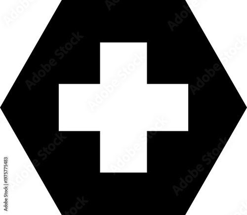 Black Hexagon with White Cross