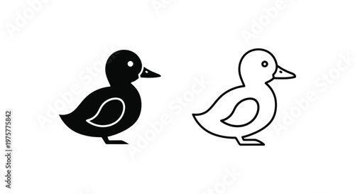 Cute Black and White Duckling Pairs Icon Design Vector