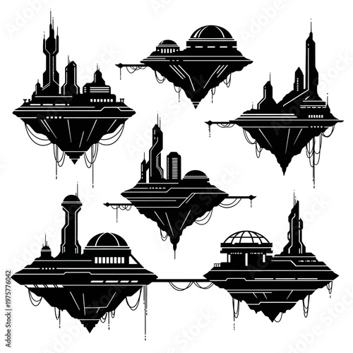 Futuristic Floating City Silhouettes - Sci-Fi Architectural Designs