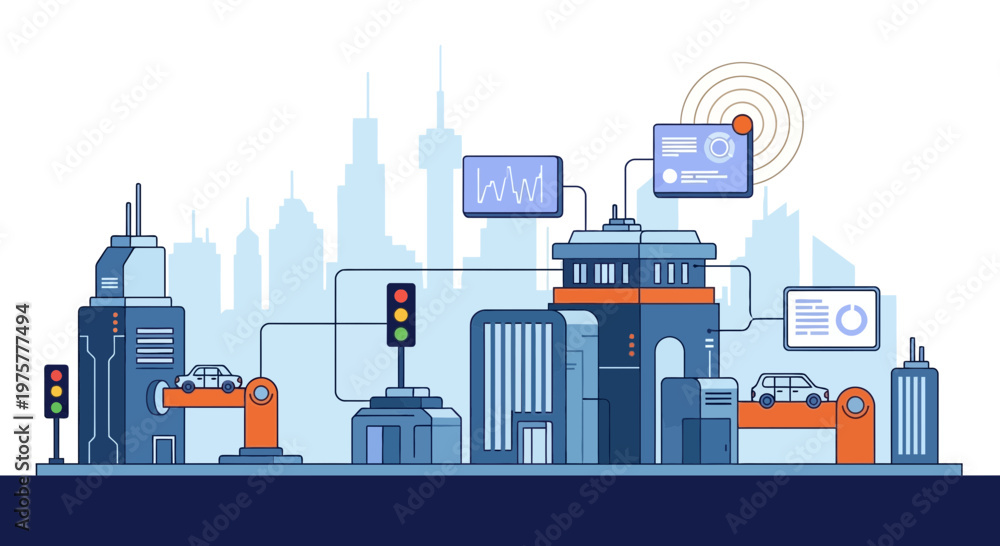Fototapeta premium Smart City Technology and Automated Infrastructure System