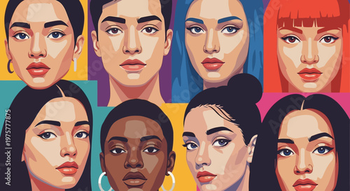 Diverse group of people with different hairstyles and expressions