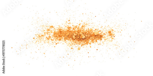 Scattered orange and tan cookie crumbs spread across a clean white surface in a horizontal line