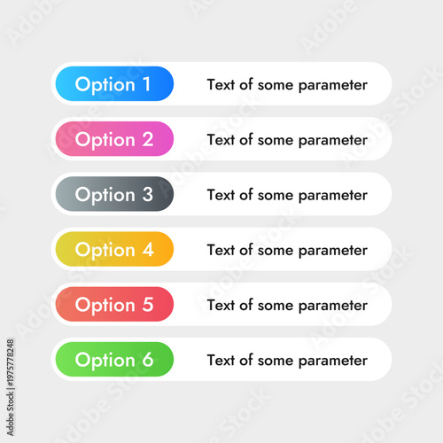 Infographic Option List with 6 Steps Modern Colorful Gradient Buttons for Web Design Vector Illustration