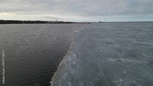 Aerial view of melting sea ice in early springtime, Oulu Finland