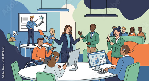 Diverse team celebrating success in modern office