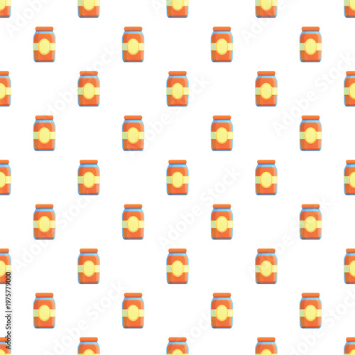 Orange jam jars with yellow labels creating a sweet food background