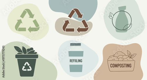Eco friendly icons for recycling, composting and refilling