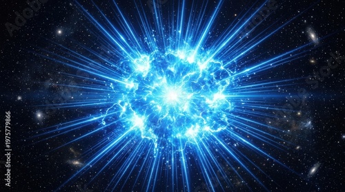 A bright blue starburst flare exploding with radiant glow, sharp shining rays and cool electric energy, ultra-realistic, no logos.