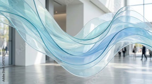 A light blue curved glass pattern with soft gradients and fluid depth, airy contemporary design element, ultra-realistic, no logos.