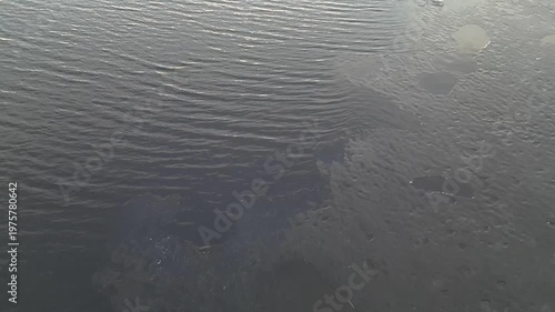 Aerial view of melting sea ice in early springtime, Oulu Finland