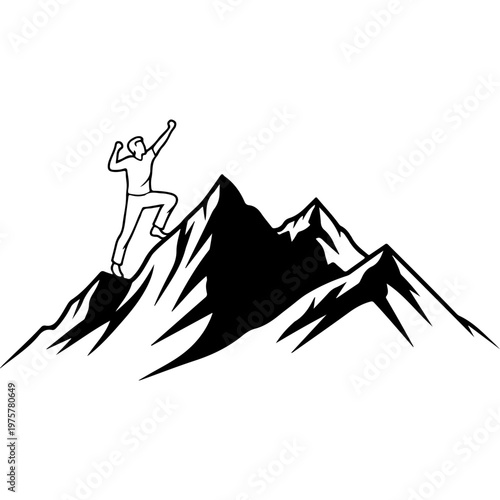 A triumphant man standing on a mountain peak in silhouette mode