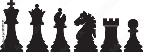 Complete chess lineup silhouette vector, minimal design for strategy, game, tournament, and icons.