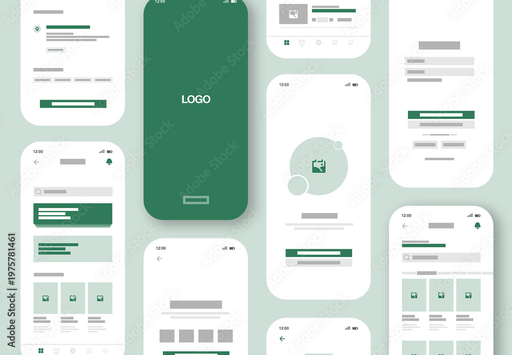 Mobile App UI UX Wireframe Kit With Clean And Modern Interface Stock ...