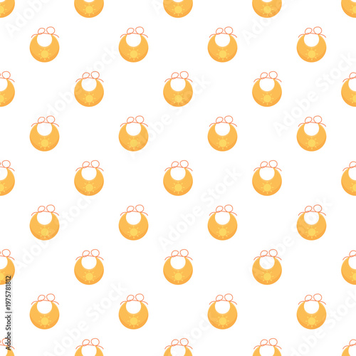 Yellow baby bibs with a sun pattern repeating on a white background