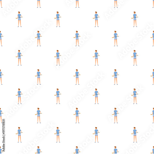 Hurling player cartoon characters creating a dynamic sports themed seamless pattern