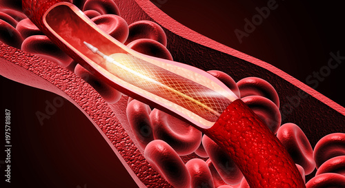Tableau sur toile Medical 3D illustration of a metal mesh stent expanding inside an artery to restore blood flow