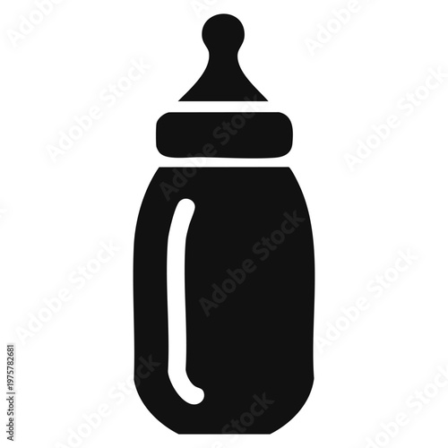 black silhouette simple baby bottle is shown, used for feeding infants. This kind of bottle is often used during day or night feedings at home or in daycare settings