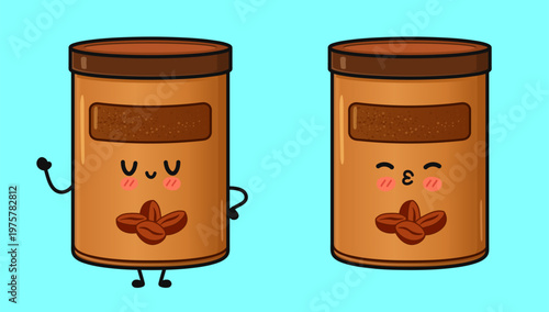 Cute coffee packaging character showing different emotions