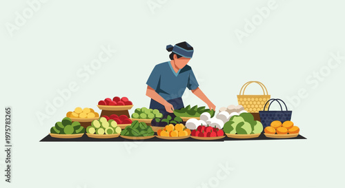 Farmer arranging fresh produce at market stand
