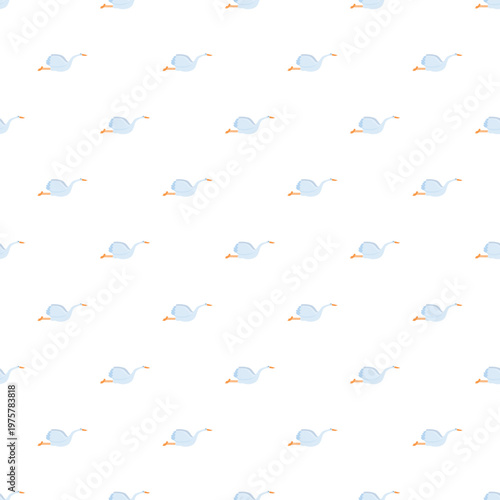 Flying white geese creating a repeating seamless pattern