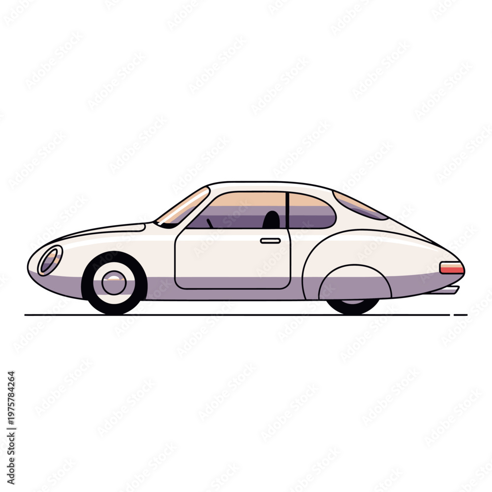 Obraz premium Retro White Sports Car Illustration, Vintage Automobile Design, Sleek Classic Vehicle