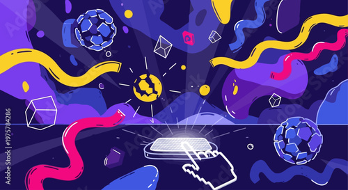 Futuristic digital illustration with hand and glowing elements