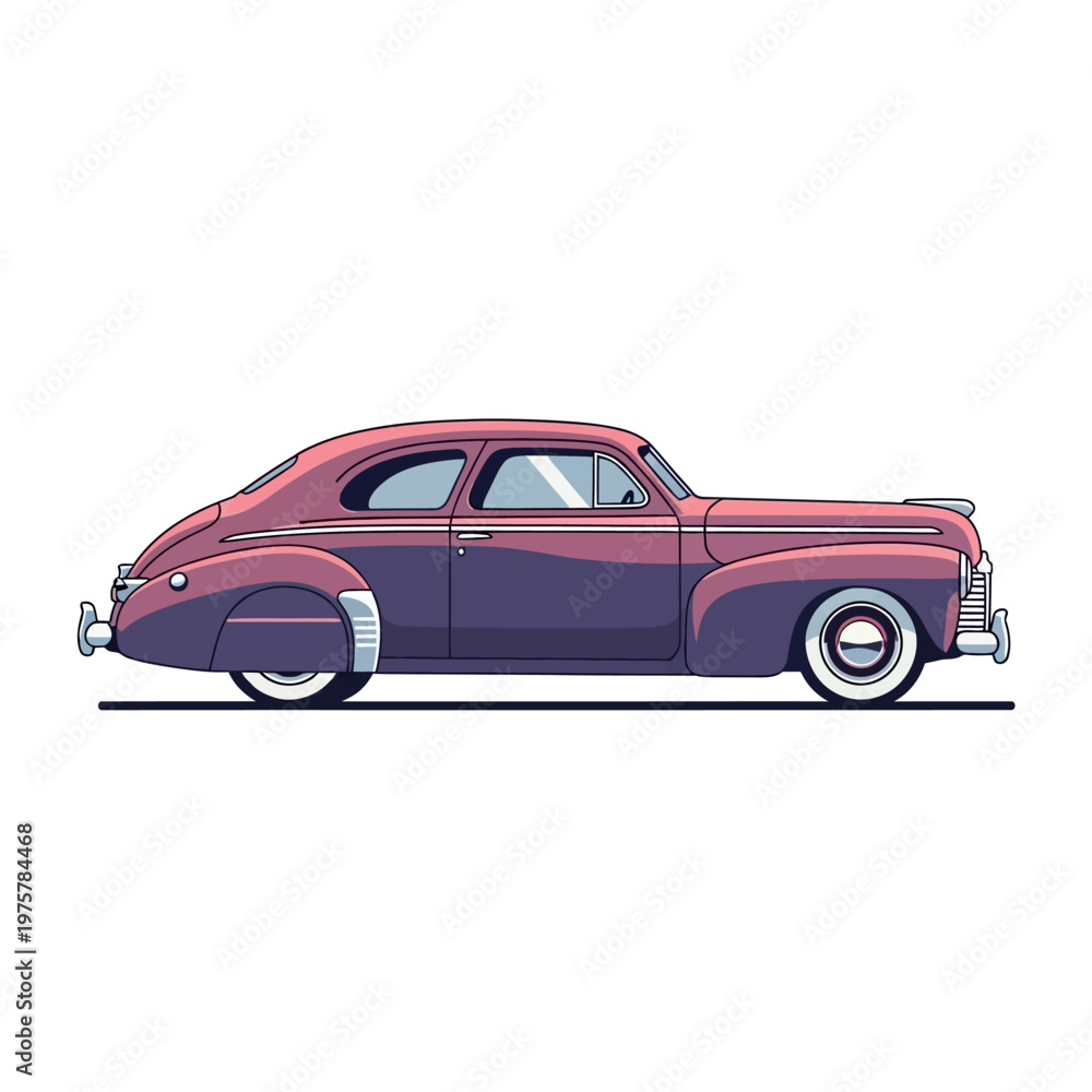 Fototapeta premium Vintage Automobile Side Profile, Classic Car Illustration, Retro Vehicle Design