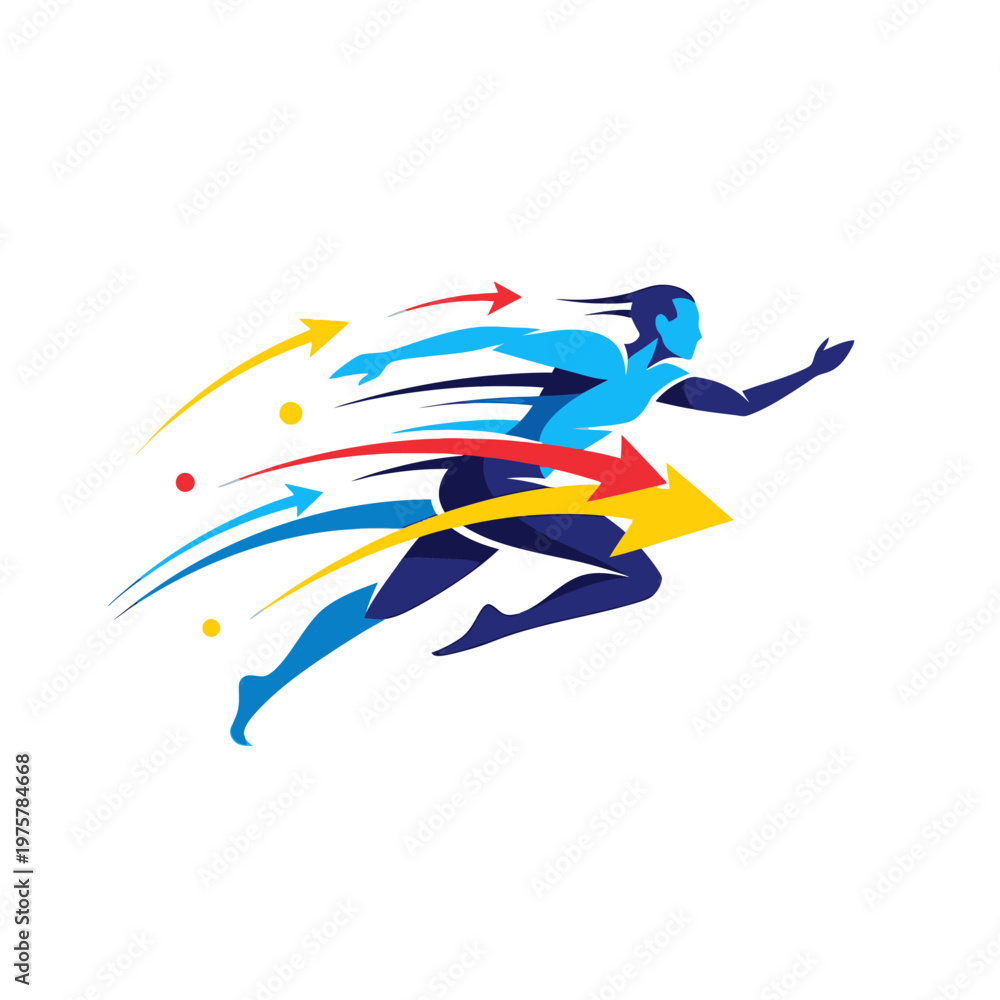 Fototapeta premium Dynamic Runner Silhouette with Speed Arrows, Motion, and Energy