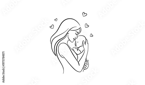 Minimal mother and baby line art vector for mothers day love and care illustration design